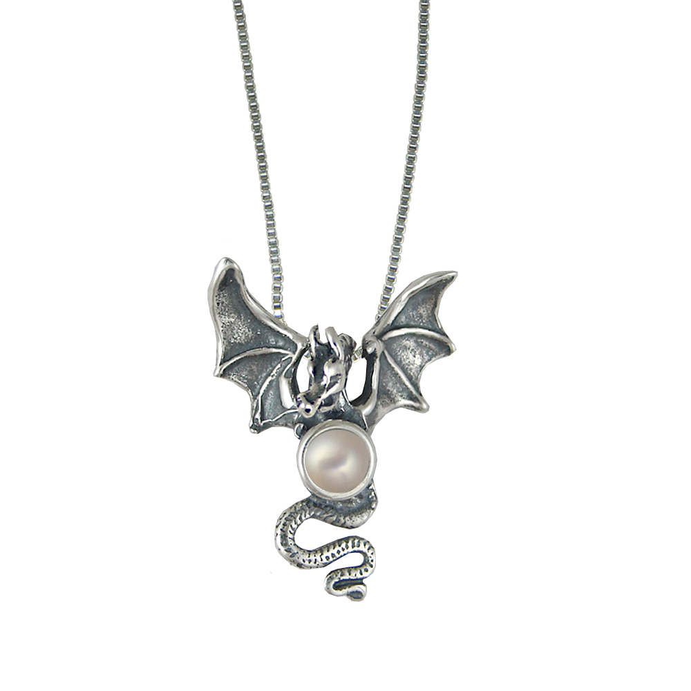 Sterling Silver Dragon of Protection Pendant With Cultured Freshwater Pearl